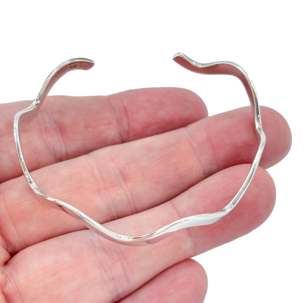 Vintage Sterling Silver 925 Wavy Cuff Bracelet 7"
